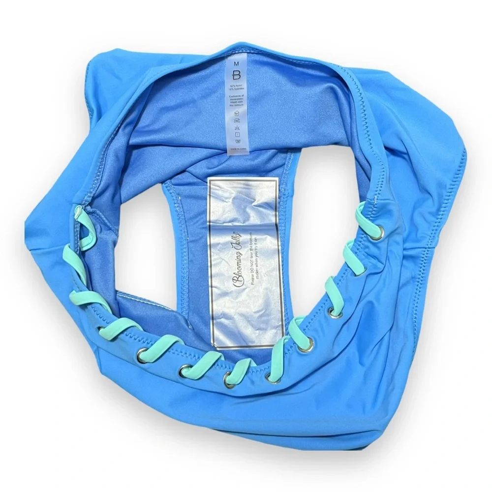 Medium Blooming Jelly Bikini Two Piece Blue Laced High Waist - Picture 7 of 7